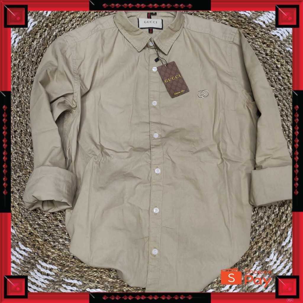 KAIN ADEM LEMBUT HALUS TEBAL / Kemeja Pria GUCCI  Import Quality/Kemeja Lengan Panjang Catton Polos/