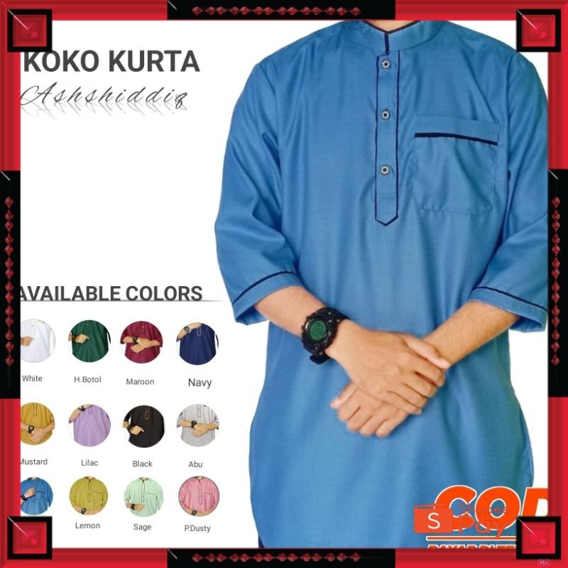 KAIN ADEM LEMBUT HALUS TEBAL / KOKO KURTA ASHSHIDDIQ - BAJU KOKO KURTA PRIA DEWASA LENGAN 3/4 WARNA 