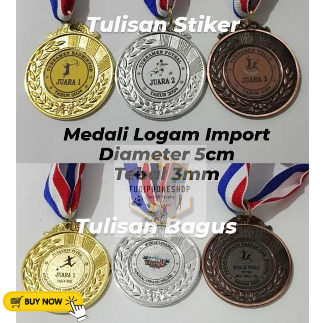 MEDALI CUSTOM DIAMTER 5CM WISUDA BADMINTON DLL LOGAM IMPORT ANGKA PER SATUAN