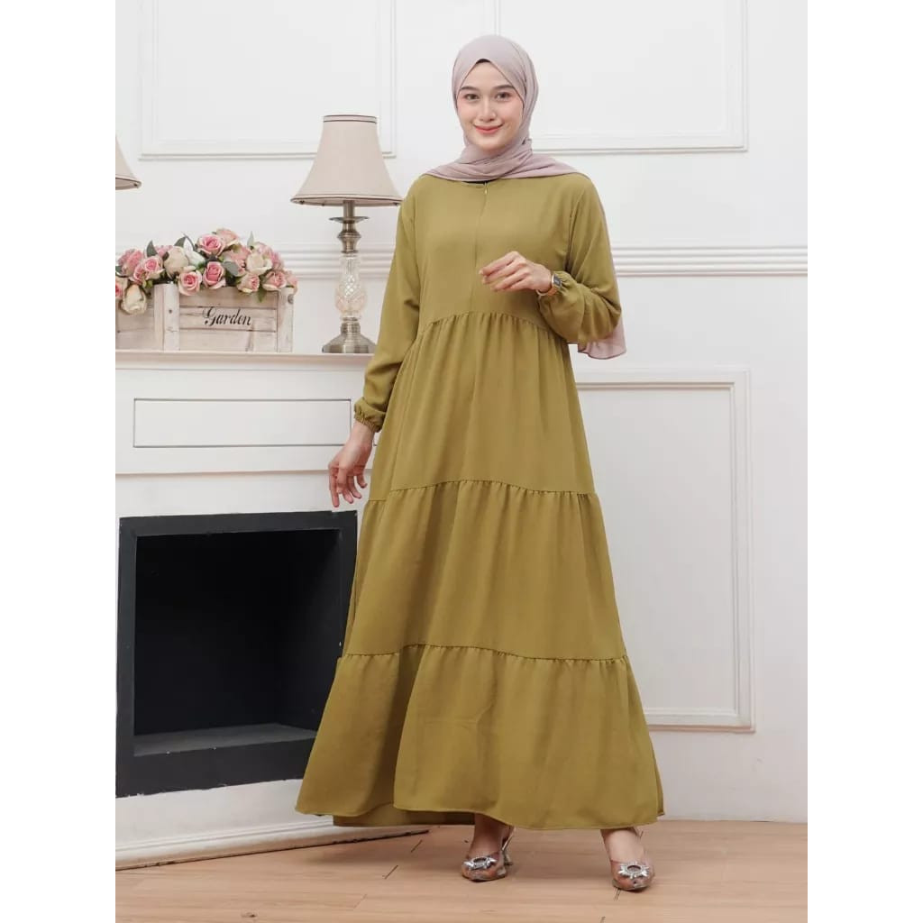 Gamis Rempel Susun Dress Kondangan Mewah Simple Elgant Polos Terbaru cotton Premium Jumbo M - L - XL
