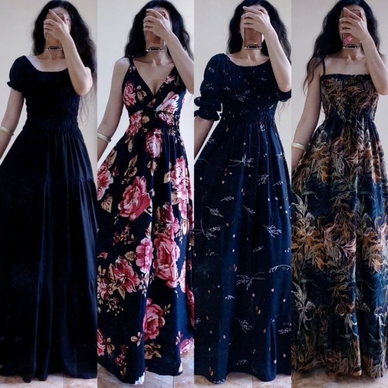 Dress hitam JUMBO Allsize Puffy dress (COD) Dress pantai Dress sabrina cantik Dress maxi murah Dress