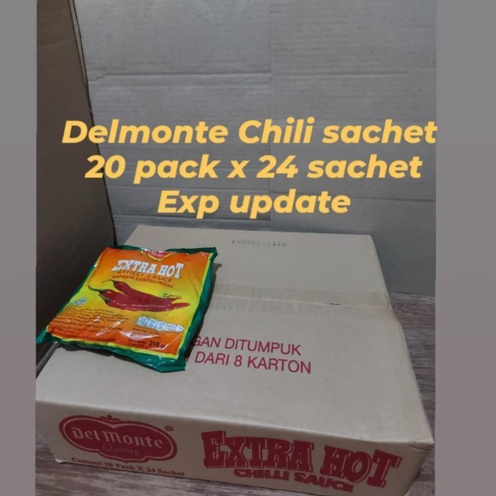

Roux Delmonte sauce chilli saus sambal sachet DUS Kartonan