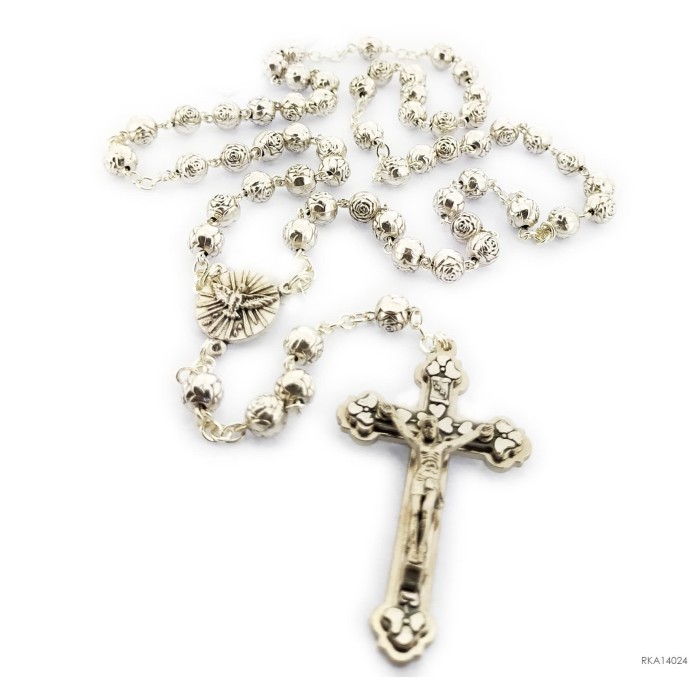 Rosario Metal Warna Perak Bentuk Mawar Toko Katolik
