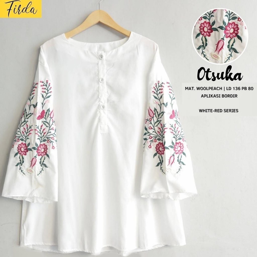 KEMEJA BLOUSE WANITA JUMBO BIGSIZE BORDIR HITAM PUTIH OUTFIT HIJAB KEKINIAN KANTORAN BY FIRDA | MENA