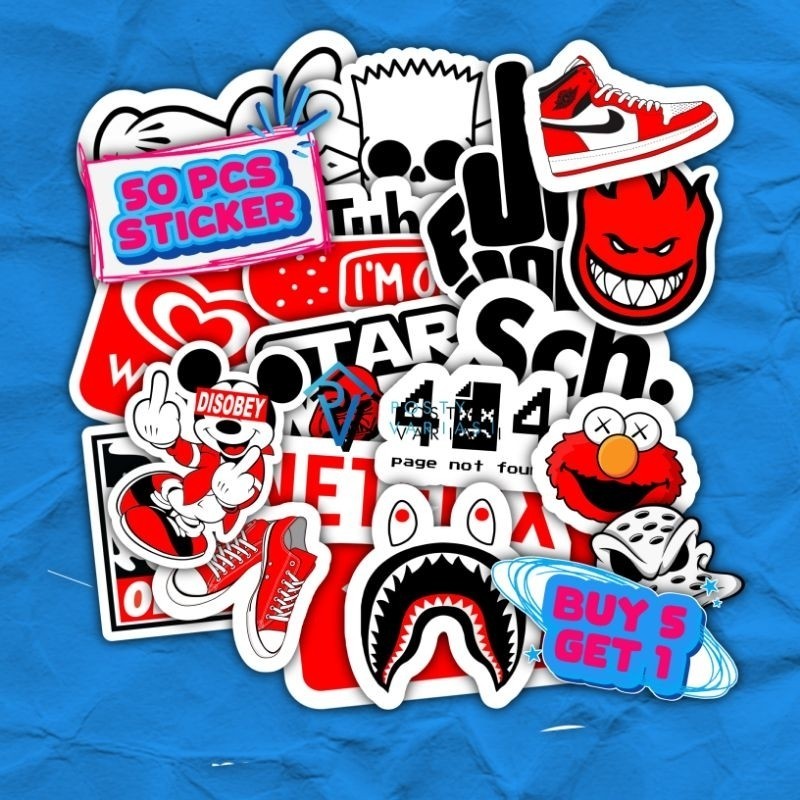 [50 Pcs] Stiker HP Laptop / Sticker Helm HYPEBEAST Aesthetic Anti Air - Red Black White