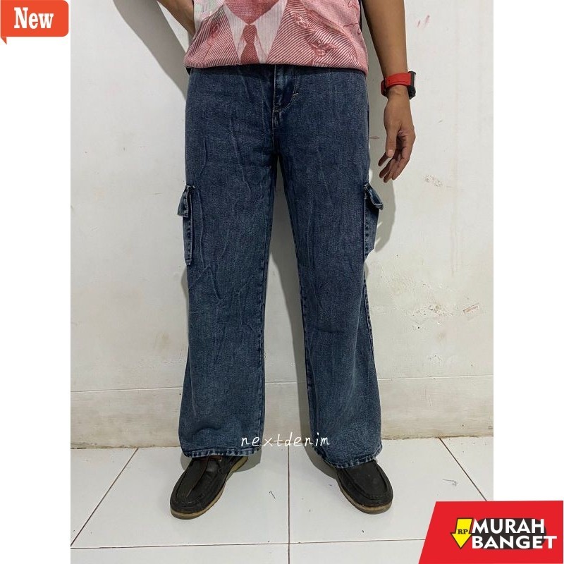 Celana Jogger kekinian Celana Cargo Pria Lose Gombran-Celana Panjang Jeans Pria Kantong Samping
