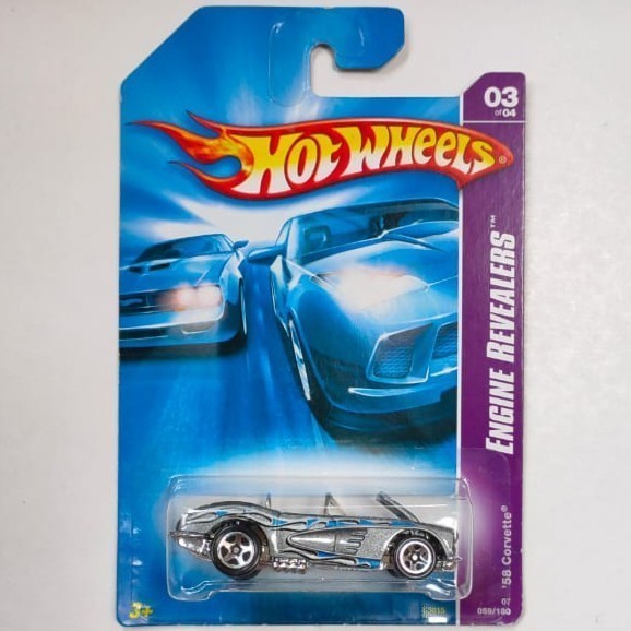 Hotwheels 58 Corvette silver 2007 open hood/kap mesin