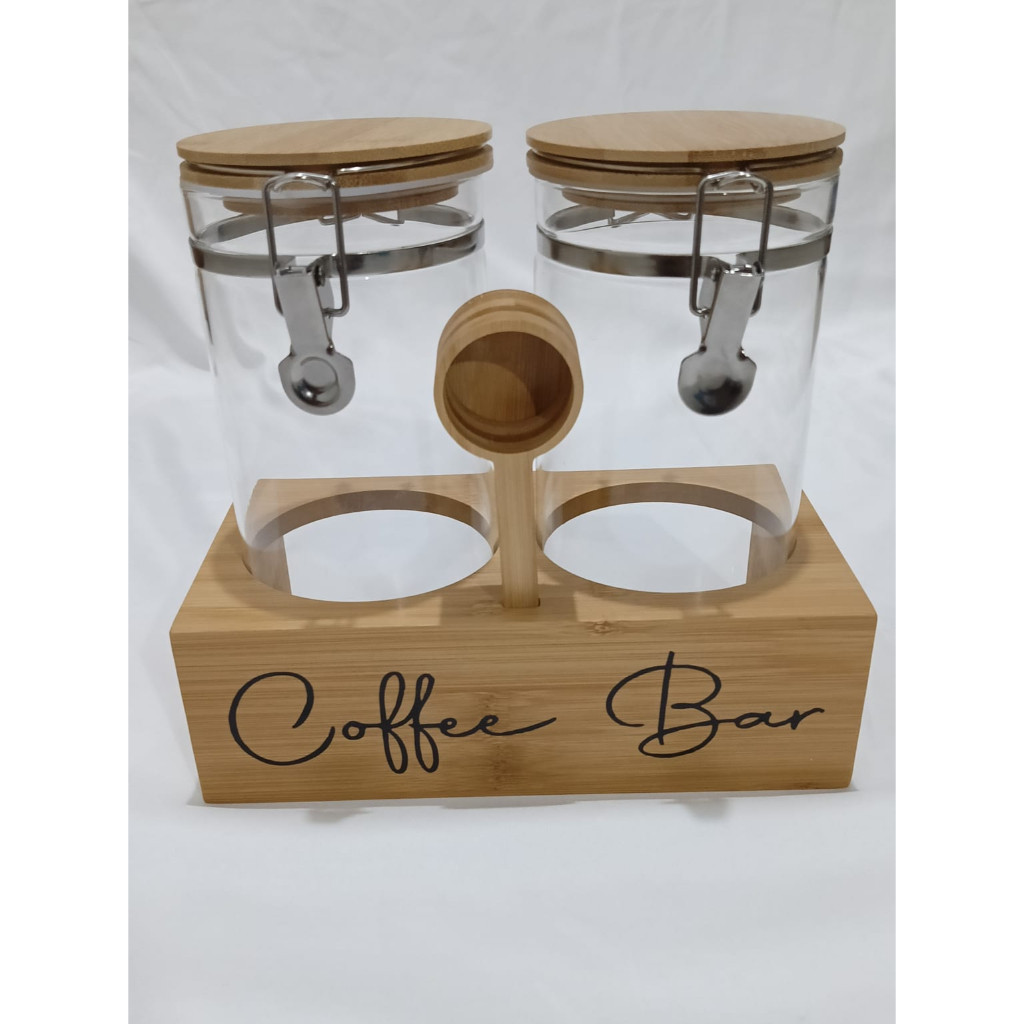[MS] Tempat Penyimpanan Kopi Gula Rak Coffee Bar Kayu Toples Kaca Kopi dan Gula// PRODUK MURAH PROMO