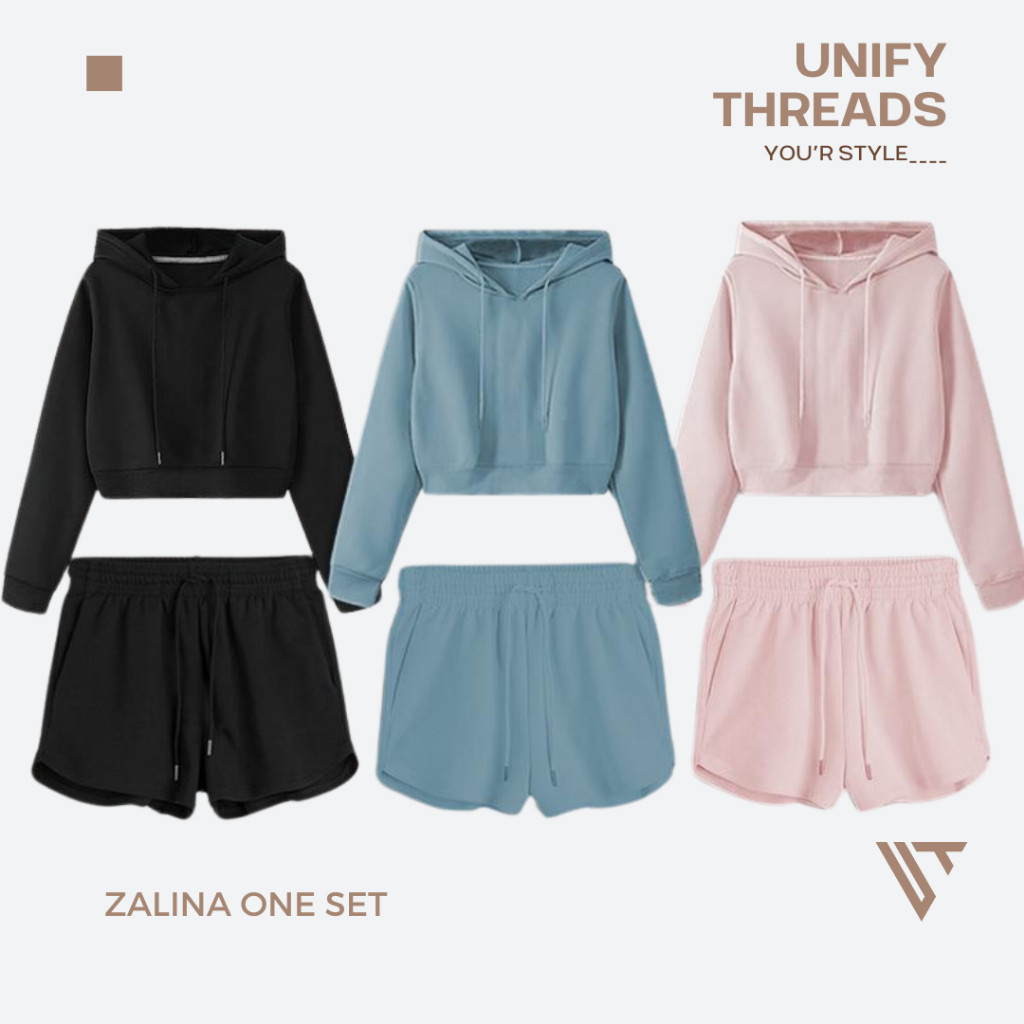 ZALINA ONE SET HOODIE CROP HOTPANTS SETELAN PENDEK WANITA
