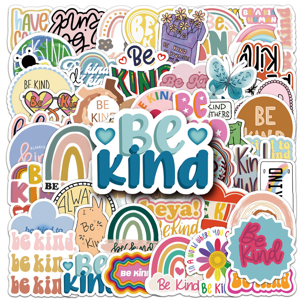 

Sticker Pack vinyl isi 50 pcs | anti air varian STICKER BE KIND | glossy matte | laptop helm tumbl koper Stiker