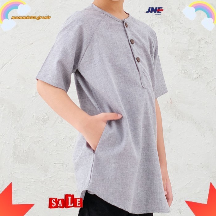 PROMO-Baju Muslim Koko Kurta Anak Laki Laki Lengan Pendek Hasan Kids Nazeer - Biru Tosca, 4