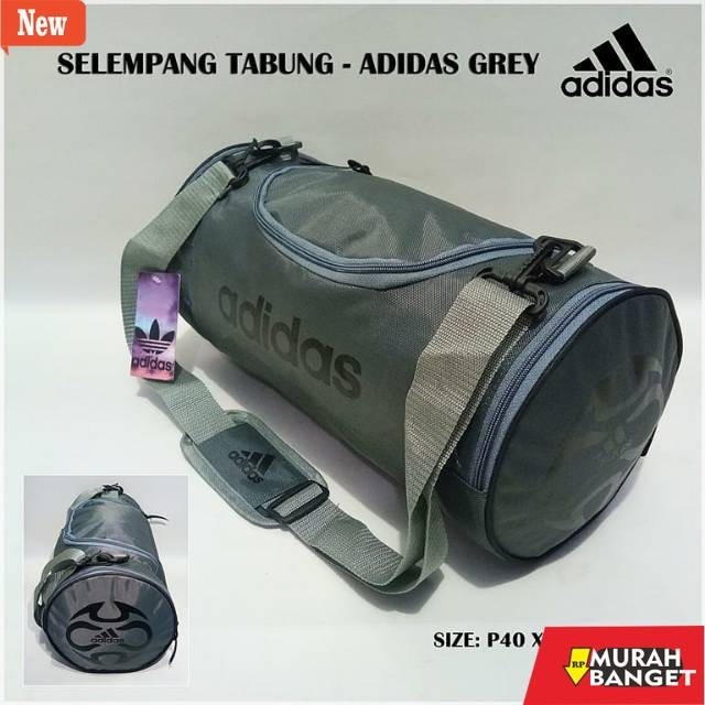 tas jinjing wanita TAS SELEMPANG TRAVEL BAG TABUNG ADIDAS ABU / TAS DUFFEL OLAHRAGA GYM FITNESS BOLA
