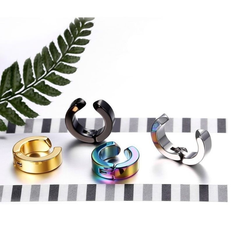 Dika Acc. Anting Jepit Titanium Gradasi Pelangi dapat 2 pcs - Sepasang, untuk Pria & Wanita, Anting 