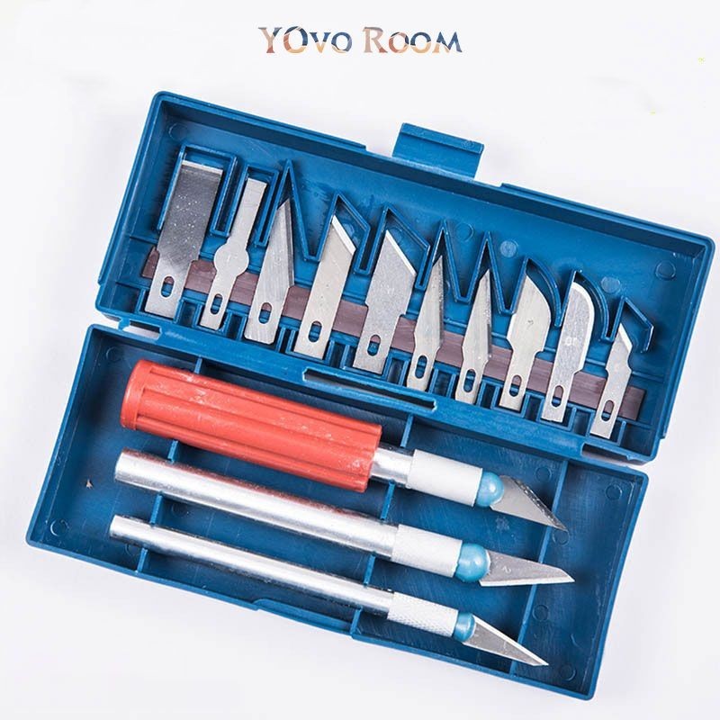 

Pisau Sayat Bonsai Kelapa / Set Pisau Ukir Seni 13 in 1 Crafting Art Knife with 3 Handle YOvo