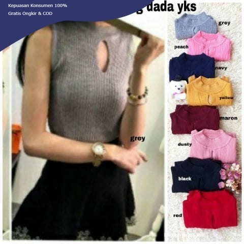 Pakaian yukensi bolong dada RO blouse wanita spandek rajut var color Fashion Terbaru