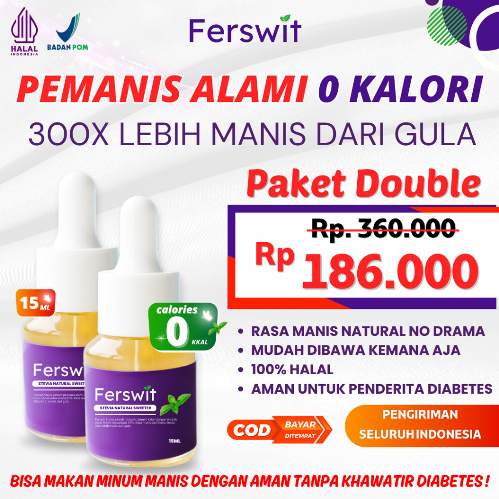 

Ferswit Pemanis Alami Gula Stevia Tetes Paket 2 Botol