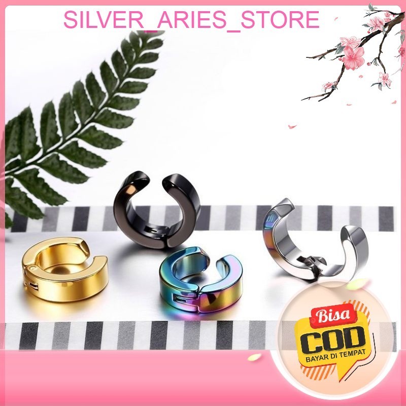 Silver Aries [COD]. Anting Jepit Titanium Gradasi Pelangi dapat 2 pcs - Sepasang, untuk Pria & Wanit