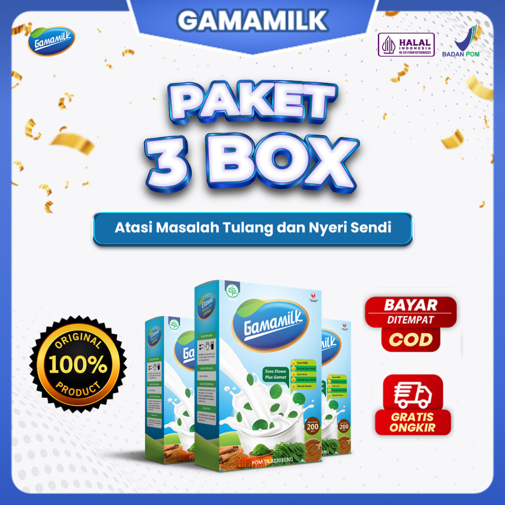 

PAKET 3 BOX SUSU KESEHATAN GAMAMILK - Susu Kambing Etawa untuk Kesehatan Bergizi Atasi Masalah Tulang