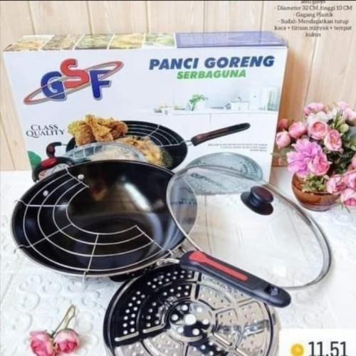 Panci Wajan Goreng Penggorengan Serbaguna Teflon Tutup Kaca GSF 1032  dan 1132 / ARENA PRABOT