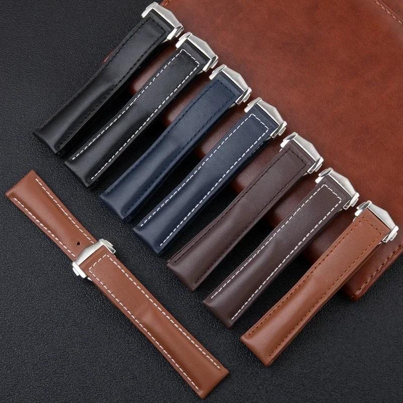 19/20/21/22mm Italian Flat Leather Watchband For Omega Strap Seamaster 300 Speedmaster AT150 De Vill