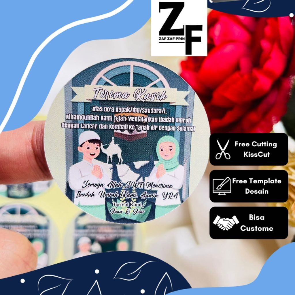 

ZAF 5-8 Stiker Gift Umroh Chromo Bulat Sticker Label Souvenir Naik Haji Free Desain Uk.Sedang