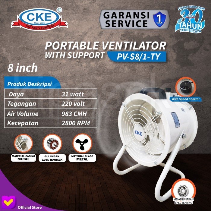 CKE Portable Ventilator Blower Exhaust Drum Fan 8 Inch With Support