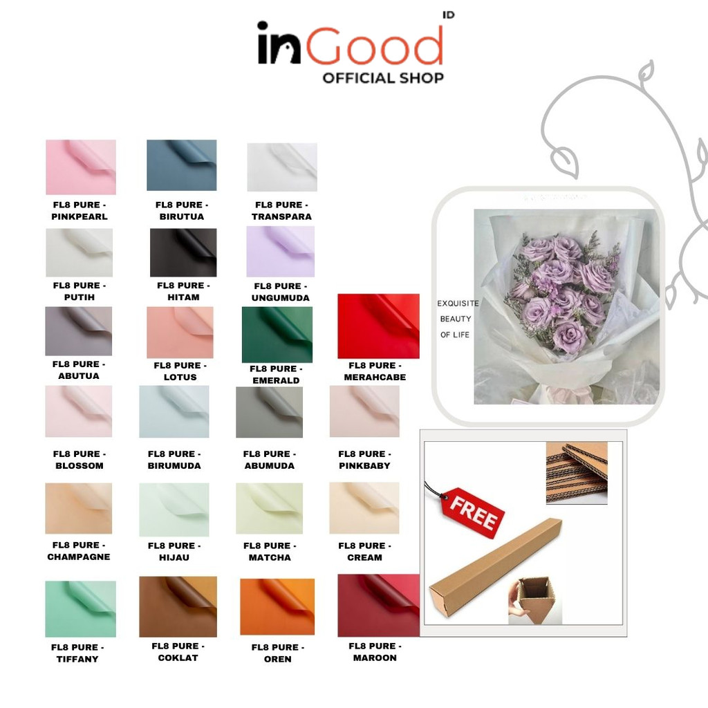 

IN GOOD - (5 LEMBAR) - FL8 PURE Kertas Bunga Buket Warna Polos/Kertas Buket Bunga Florist Cellophane