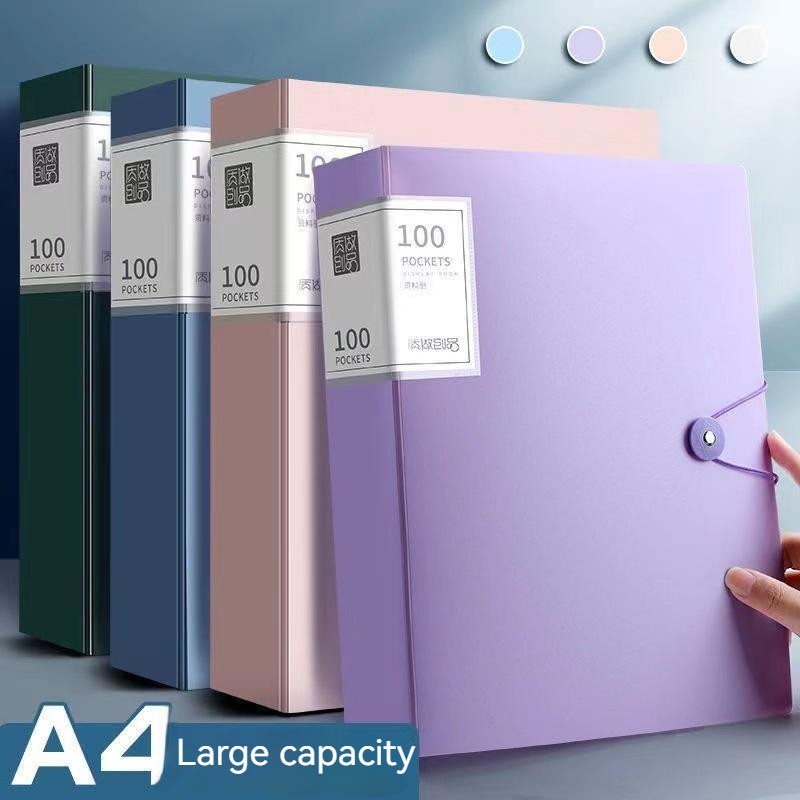 

A4 Thickened Folder 40-100 Pages Information Book Transparent Inserted Test Paper Storage Bags File Folder Multifunctional Box