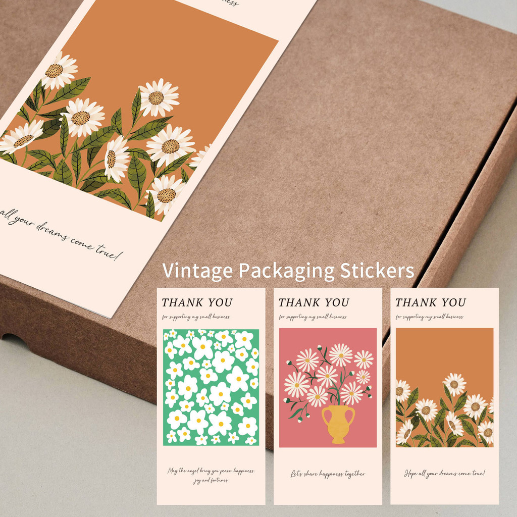 

50pcs/pack Flower Thank You Stickers for Small Business Commodity Packaging Sealing Decor Stickers 10*5cm Package Stickers