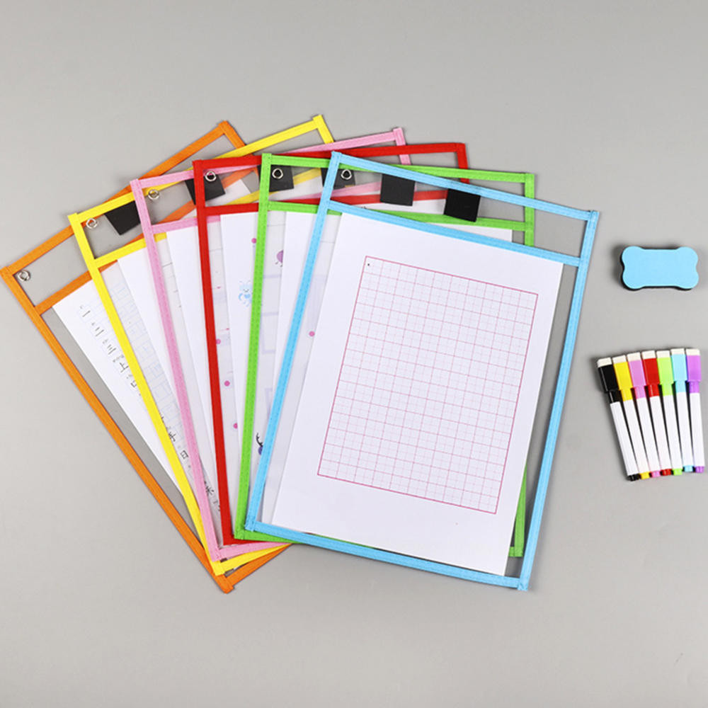 

Waterproof File Bag Document Storage Pouch Reusable Dry Erasable Transparent Pockets Hanging File For Teaching Supplies Pen Bag