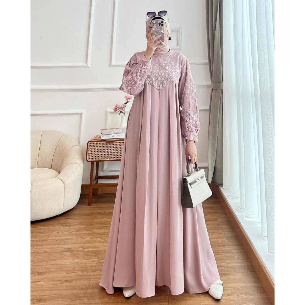 [PROMO JUMBO] K&K Fashion~Mikayla/Inara Dress/Crinkle Mix Brukat/Gamis Kekinian/Gamis Lebaran 2025 M
