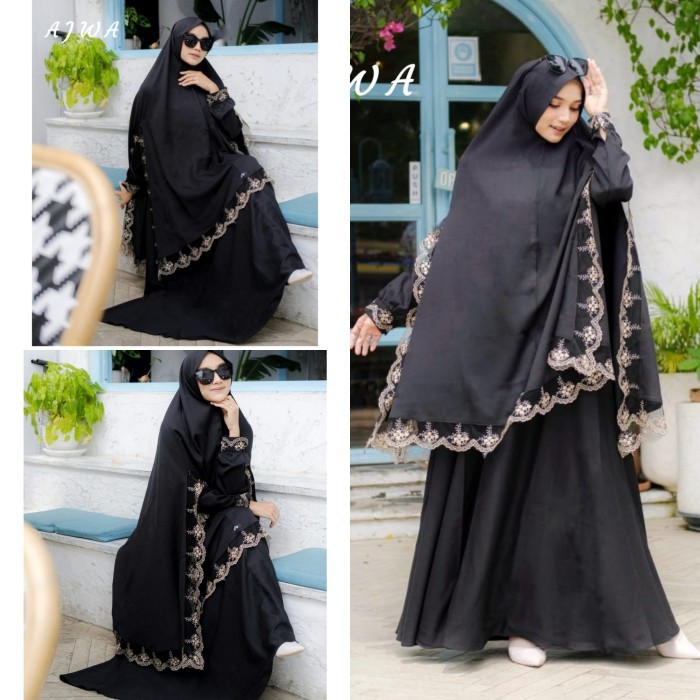 GAMIS UMROH SET AJWA SYARI BY ARSY - HITAM-GOLD, KHIMAR ONLY
