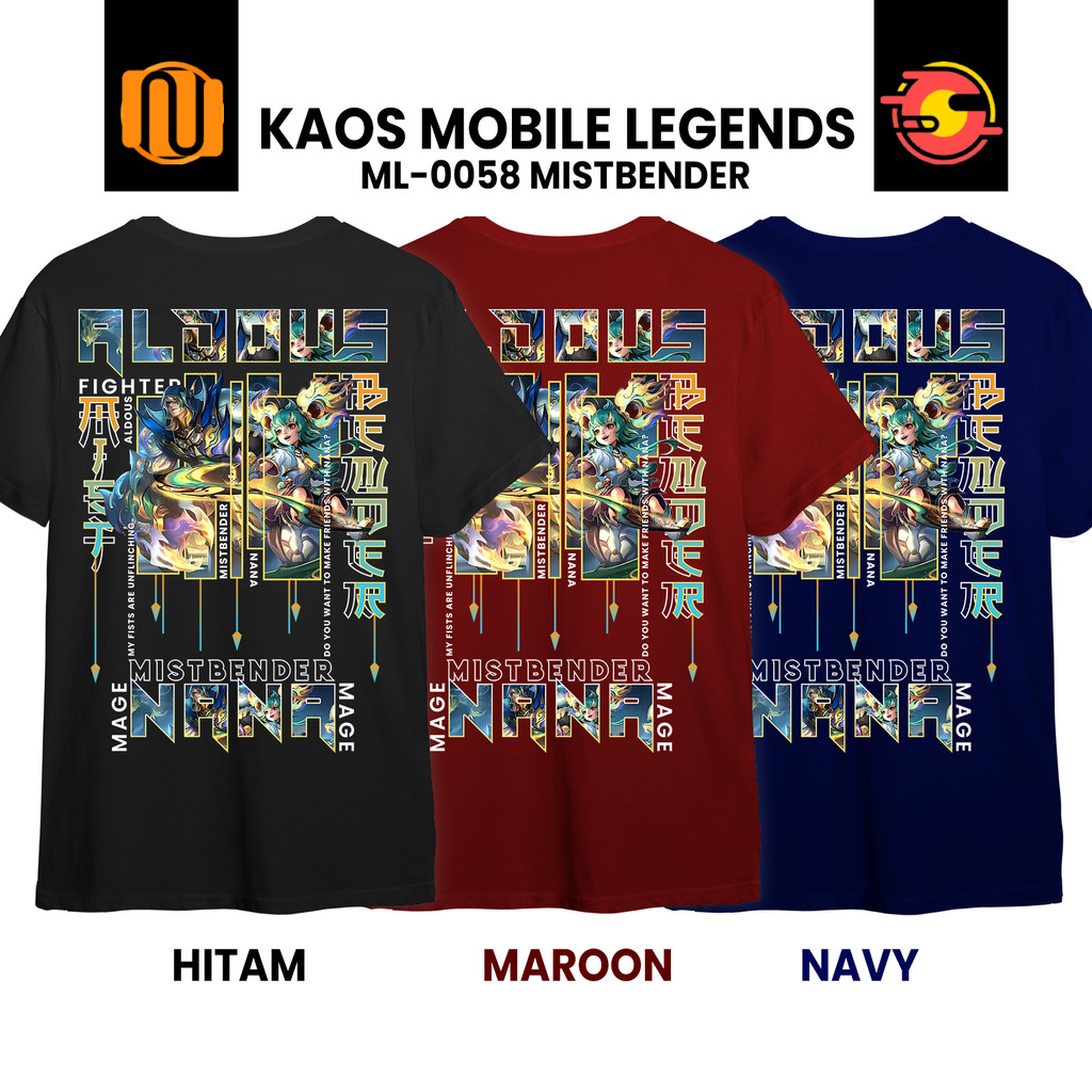 Nuhifa Store Kaos MISTBENDER ALDOUS NANA Skin Mobile Legeds ML MLBB Distro Lengan Pendek Hitam  Unis