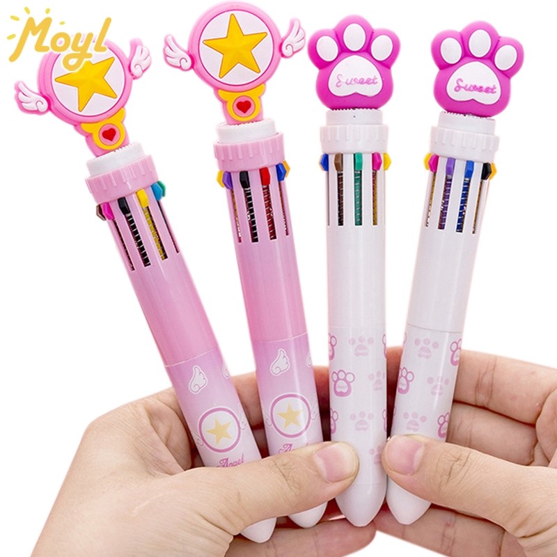 

10 Color Student Ballpoint Pen Cute Creative Multi-function Press