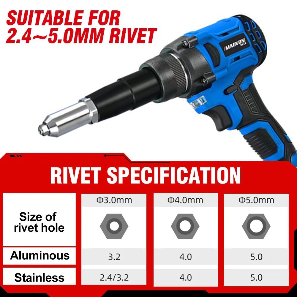 Mesin Paku Rivet 21V Brushless - Cordless Rivet Gun Otomatis Dengan Baterai
