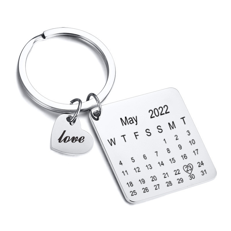 

Personalised Calendar Keychain Custom Date Anniversary Wedding Valentine's Day Women Men Gift