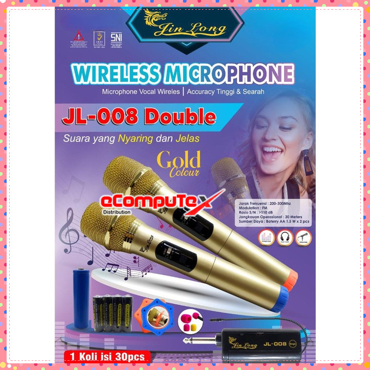 MIC WIRELESS JIN LONG JL-008 DOUBLE TANPA KABEL / 2 MIC WIRELESS TANPA KABEL JIN LONG JL 008 - ORI