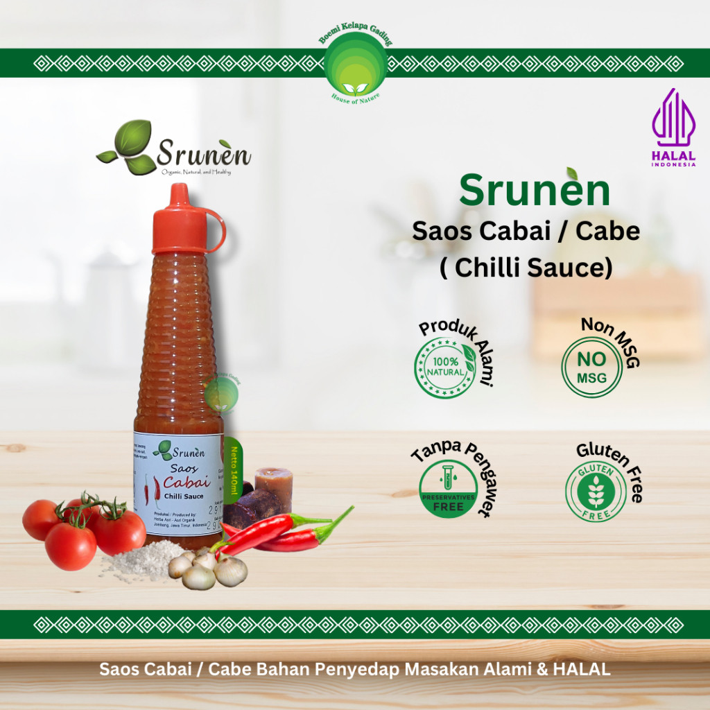 

Saos Cabai Cabe Asli Produk Alami Natural Chilli Sauce Original 140 ml Non MSG Srunen Asri Organik