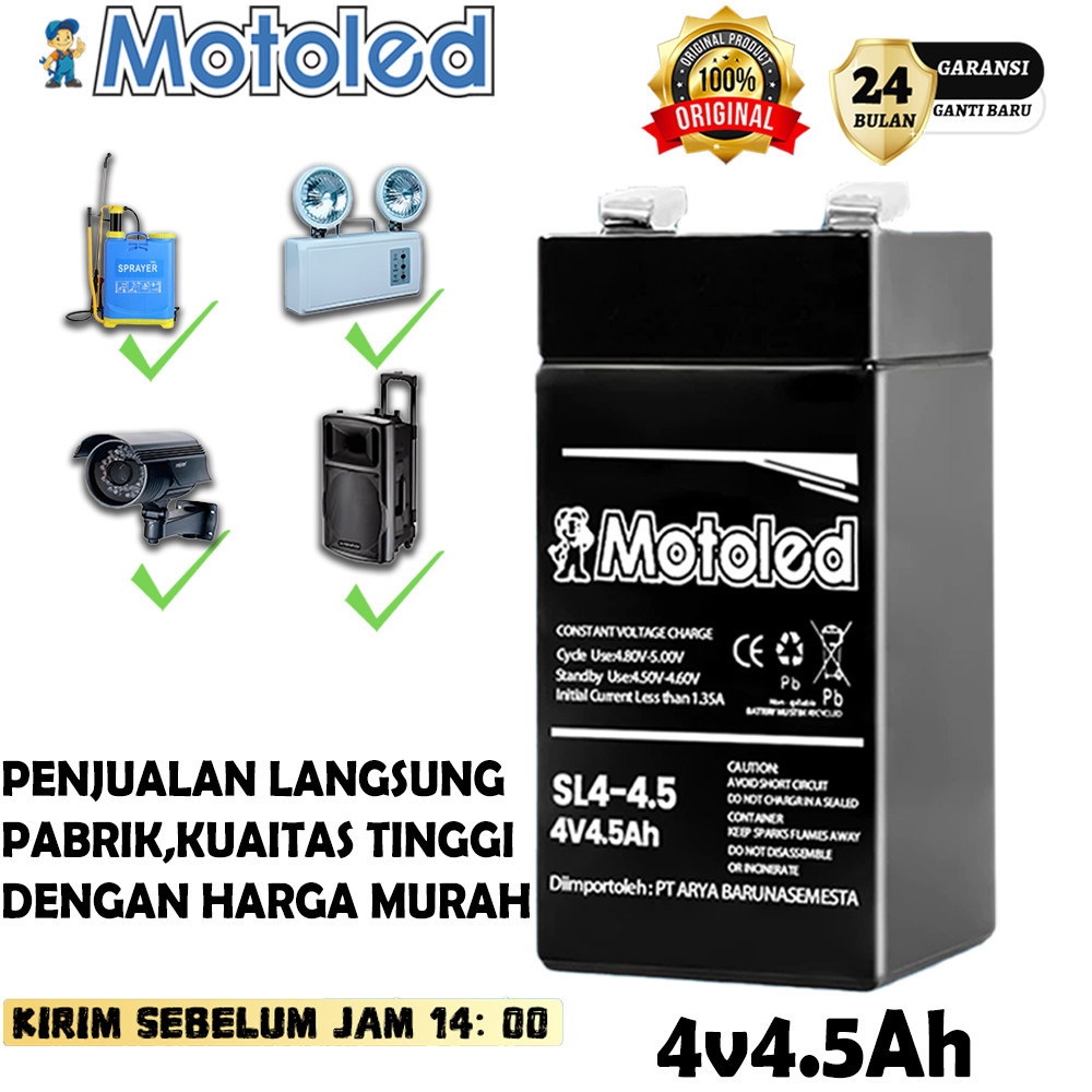 MOTOLED ASLI Aki 4V 4.5AH Kemasan tebal untuk produk-produk timbangan buah, timbangan meja timbangan