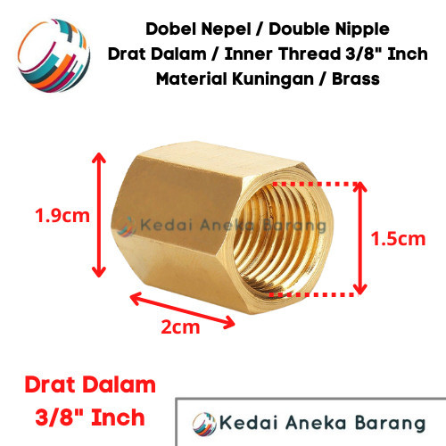 LL76 Double Nipple Dobel Nepel 3/8 3/8" Inch Kuningan Brass Drat Dalam