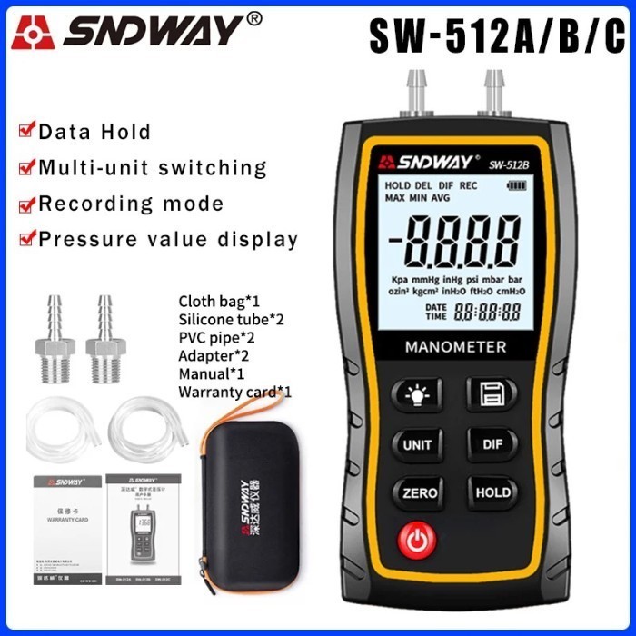 Manometer Sndway SW-512B Air Pressure Gauge Differential SW512B Tester