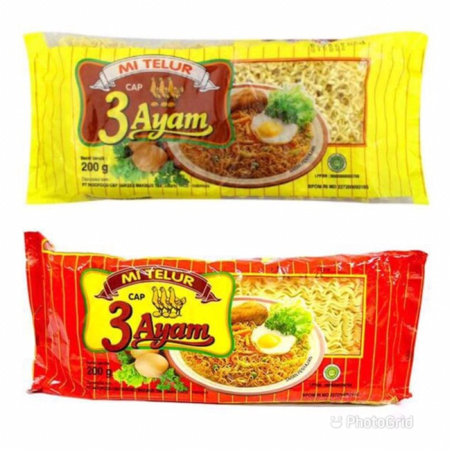 

Mi Telur cap 3 Ayam Mi pipih Mi Bulat 200gr