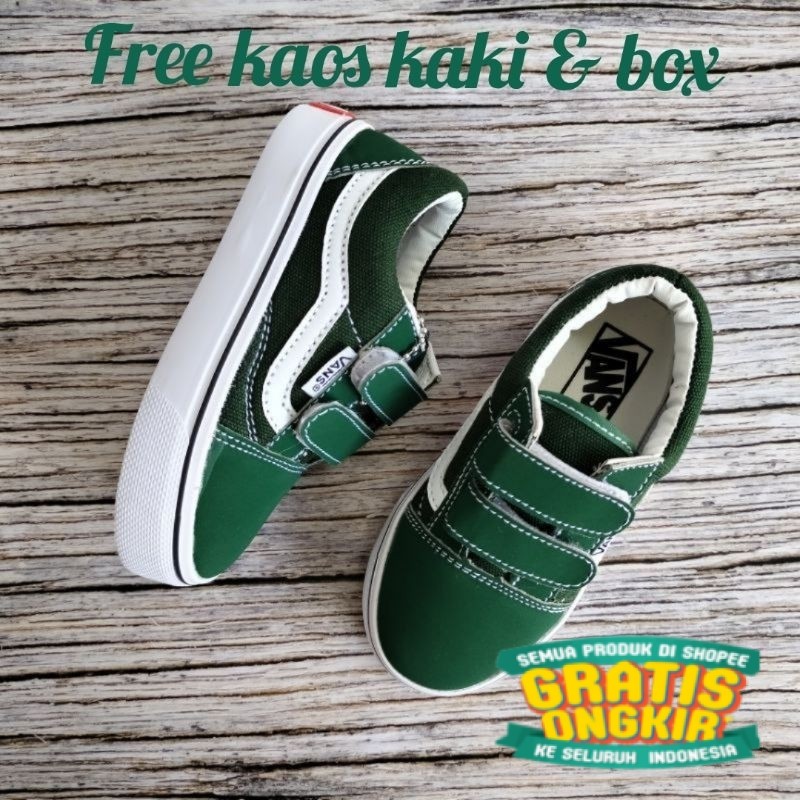 Sepatu Vans Anak Old Skool Hijau Army Sepatu Sneakers Anak Laki Laki Perempuan Kasual Premium/ Hijau