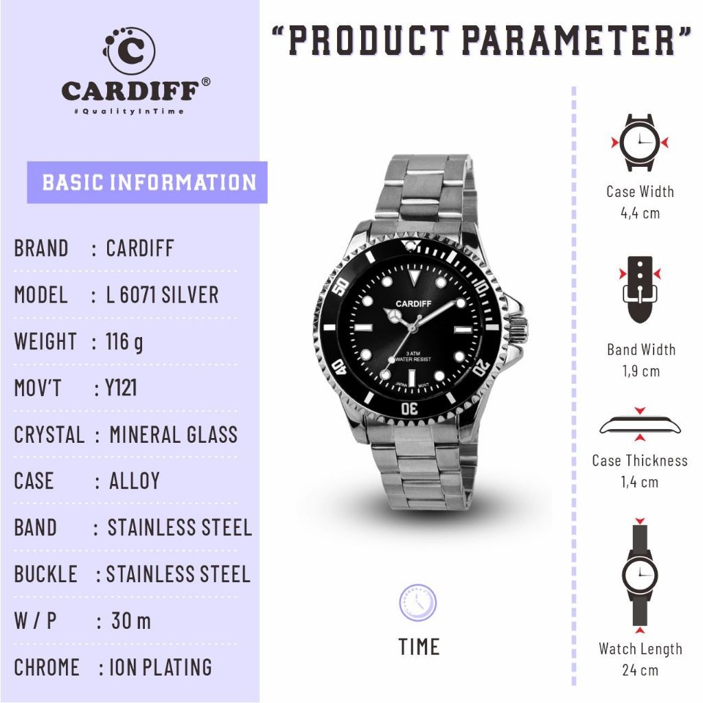 CARDIFF Analog L 6071 Jam Tangan Analog Pria 3 ATM