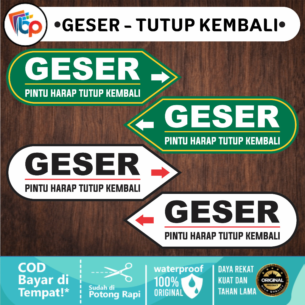 

Stiker Vinyl Geser Kanan Kiri Pintu Harap Tutup Kembali Glossy + Cut