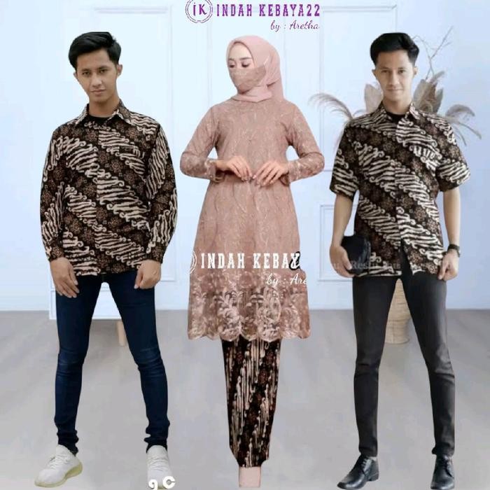 Setelan Couple Kebaya Lamaran Tunik Brokat Tile Modern Elegan Pasangan Kemeja Batik Pria Dewasa katu