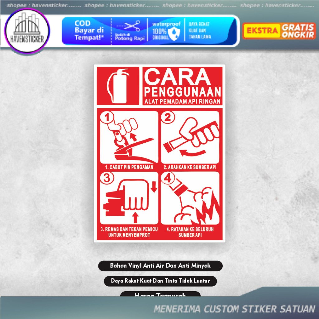 

Sign stiker cara menggunakan apar - stiker cara penggunaan apar - stiker apar - stiker alat pemadam kebakaran