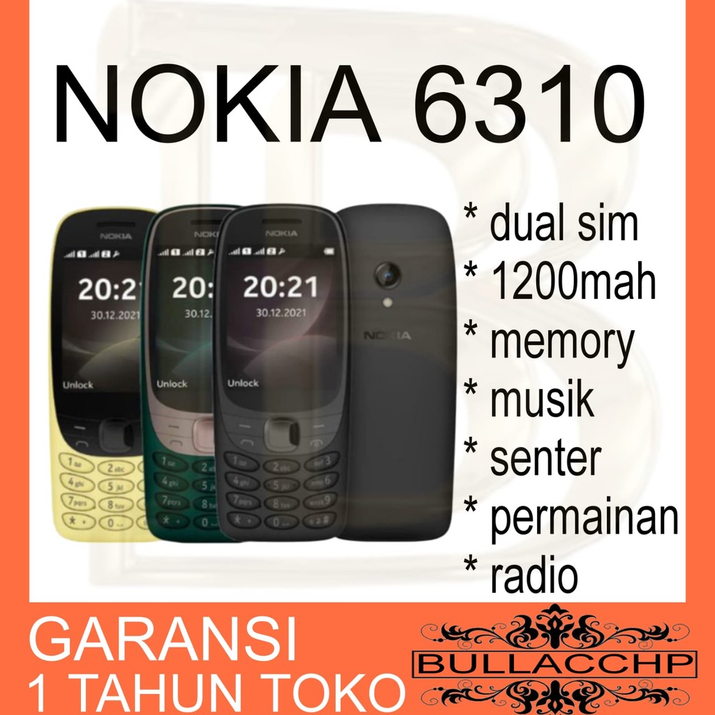 HP NOKIA 6310 2021 (BARU) [GARANSI 1 TAHUN] Kamera, Bluetooth, Musik, Radio, Slot Memori, Dual SIM