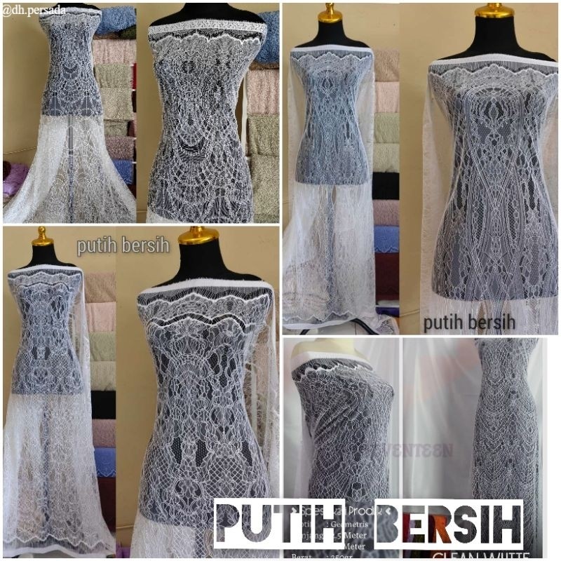 Kain Brokat Chantily Putih Bersih Brukat Chantili Warna Putih