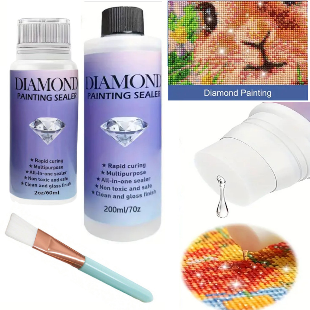 

2/7oz Diamond Painting Sealer Long-Lasting Waterproof Shine Effect Glue 5D Art Glue with Brush for DIY Puzzle Canvas Crafts Tool